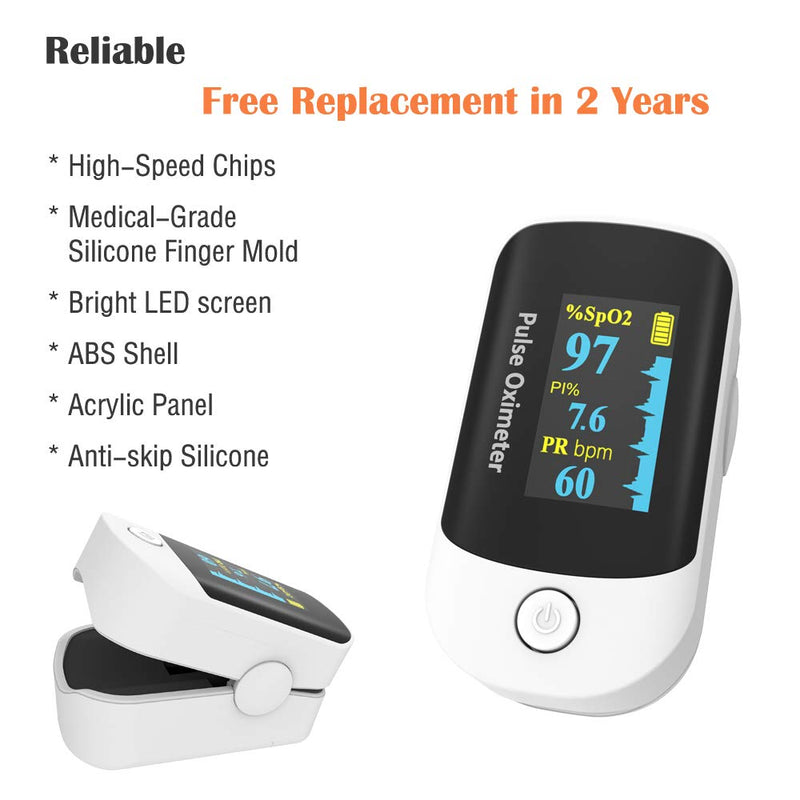 [Australia] - Pulse oximeter fingertip, Portable blood oxygen saturation monitor for heart rate and SpO2 level, O2 monitor finger for oxygen,Pulse Ox,Oxi Include carrying case,lanyard and batteries, Grey-White 