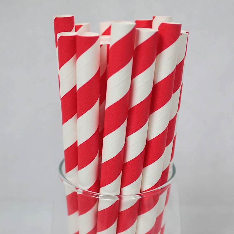 [Australia] - Bright Red & White Striped Paper Straws (10mm x 200mm) - Pack Size 200 - Biodegradable / Eco-Friendly / Highly Durable / Food Safe / Ideal for Milkshakes & Smoothies 
