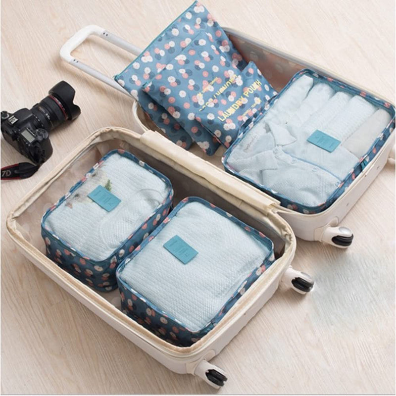 [Australia] - Wolike 12 PCS Travel Luggage Organiser Bag Compression Pouches Clothes Suitcase, Packing Organizers Storage Bags for Travel Accessories (Blue flowers), S Blue Flowers 