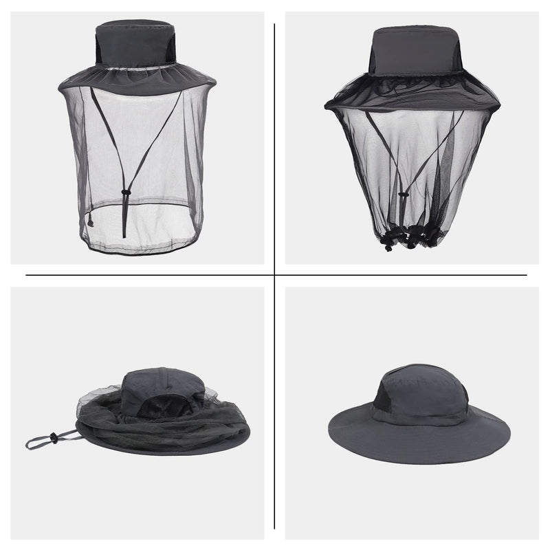 [Australia] - Mosquito Head Net Hat Midge Hat with Removable Net Wide Brim Sun Protection Hat for Fishing Hiking Gardening Camping, Grey 