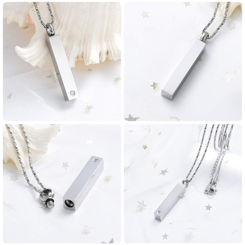 [Australia] - Yinplsmemory Cremation Urn Necklace for Ashes Holder Stainless Steel Cube Bar Urn Locket Pendant Necklace that Holds Ashes Jewelry Silver 