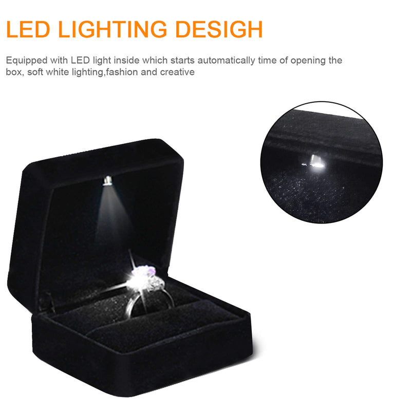 [Australia] - GBYAN Velvet Ring Box with LED Light Jewelry Display Gift Box for Proposal,Engagement, Wedding 1 ring holder Black 
