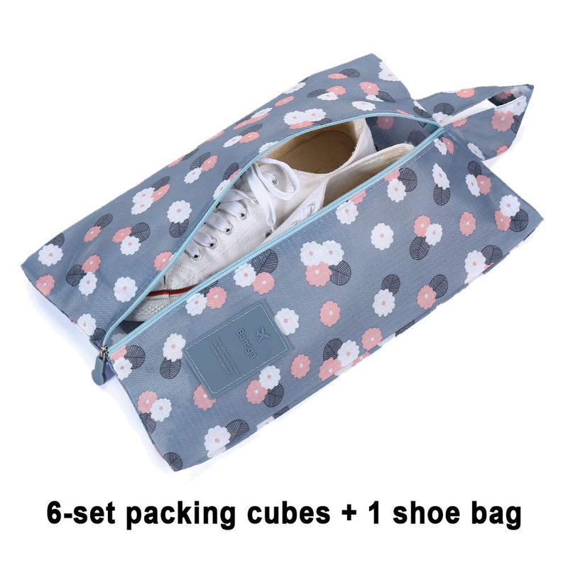 [Australia] - 7 SetsPacking Cubes Value Set for Travel Luggage Organiser Bag Compression Pouches Clothes Suitcase (2Blue Flower) Blue Flower2 