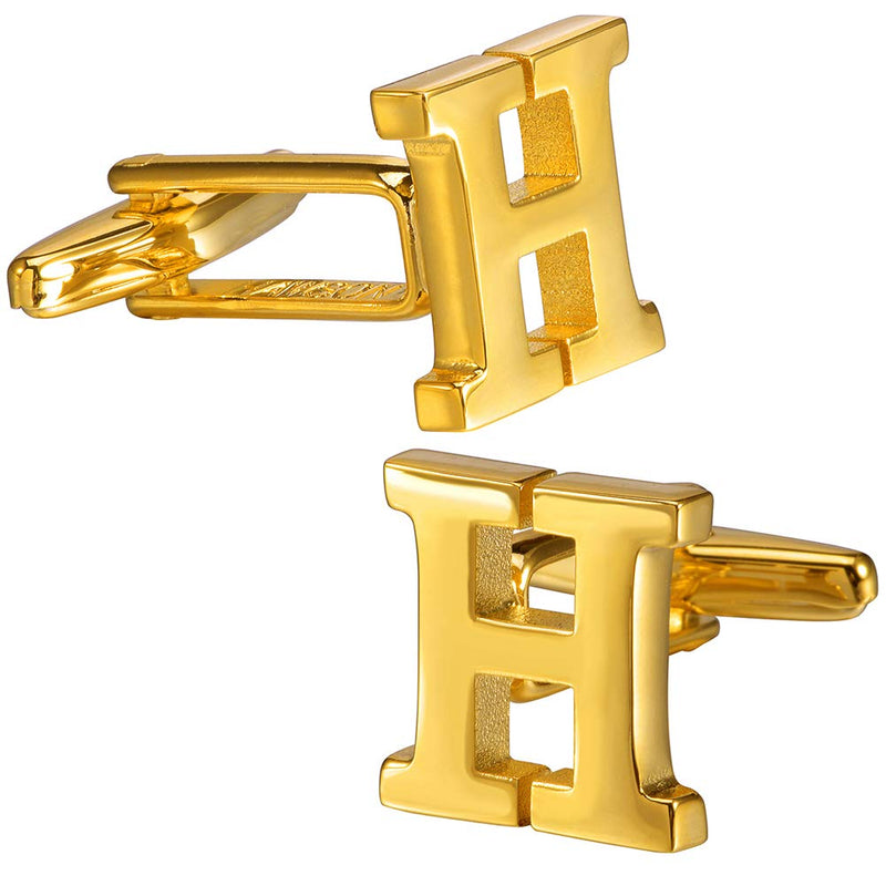 [Australia] - HAWSON Mens Initials Cufflinks Gold Plated Tone for Business Wedding Shirt Accessorry H 