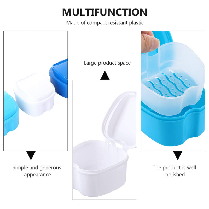 [Australia] - EXCEART 3Pcs Denture Bath Case Denture Cup with Strainer False Teeth Storage Box with Baskett Net Container Holder for Travel, Retainer Cleaning Case White Light Blue Dark Blue 