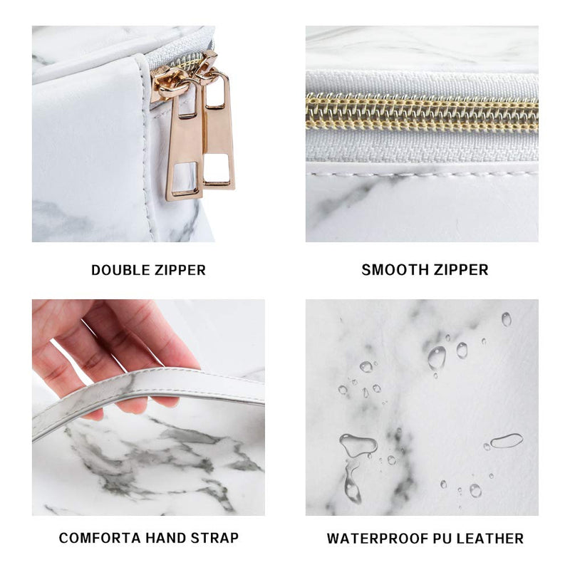 [Australia] - MAGEFY 3Pcs Makeup Bags Portable Travel Cosmetic Bag Waterproof Organizer Multifunction Case with Gold Zipper Marble Toiletry Bags for Women White Marble 