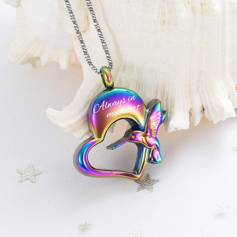 [Australia] - Cremation Jewelry Hummingbird Urn Necklace for Ashes Stainless Steel Heart Cremation Lockets for Ashes Holder Always in my heart 