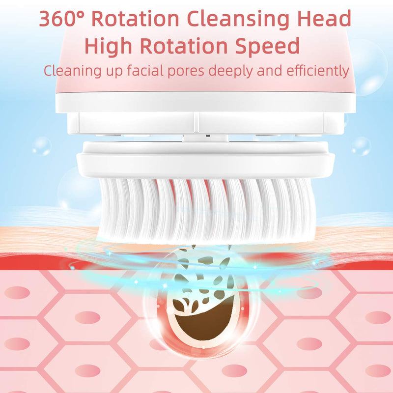 [Australia] - Leuxe Facial Cleansing Brush, 3 Modes Face Cleansing Brush with 3 Replacement Brush Heads, Rotating Face Brush for Deep Cleansing Pink 