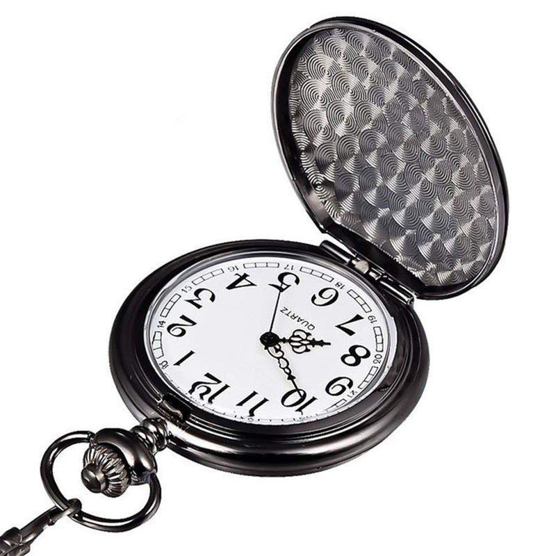 [Australia] - LYMFHCH Classic Smooth Vintage Quartz Pocket Watch, Arabic Numerals Scale Mens Womens Watch with Chain Christmas Graduation Birthday Gifts Fathers Day Black 