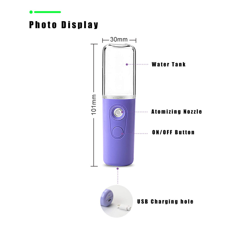 [Australia] - Mini Facial Mister, Portable Sprayer with USB Charging Port, Nano Spray Humidifier for People of All Ages (Purple) Purple 