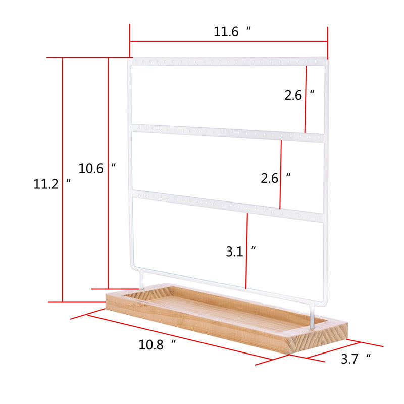 [Australia] - WELL-STRONG Earring Organizer Jewelry Display, Metal Frame & Wood Basic with 69 Holes, Large Capacity Groove for Earrings Bracelets Accessories Holder White 