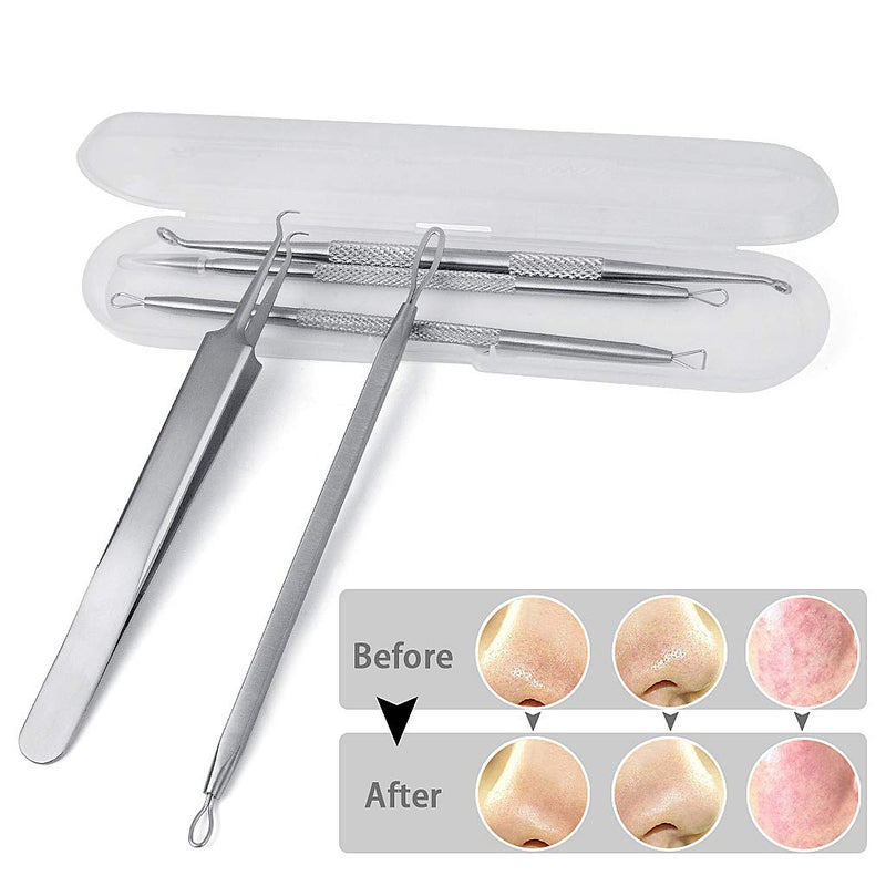 [Australia] - 5PCS Blackhead Remover Tool Set Acne Extractor Comedone Pimples Spot and Zit Removal Tool With Case (Silver) Silver 