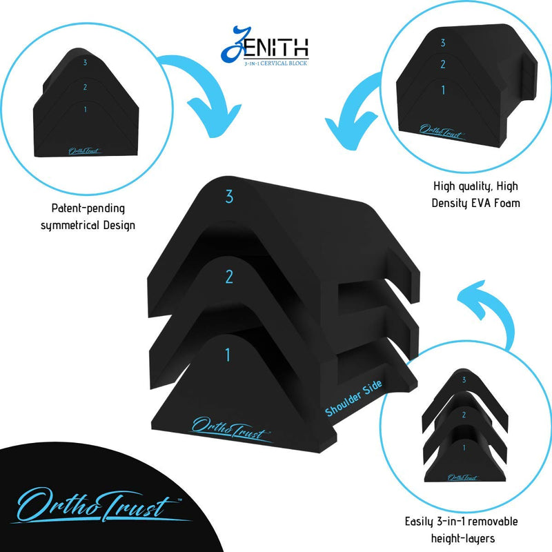 [Australia] - Zenith Cervical Traction Orthotic Chiropractic Neck Corrector 3-in-1 Device for Stretching Forward Head Posture Physical Therapy & Pain Relief Black 