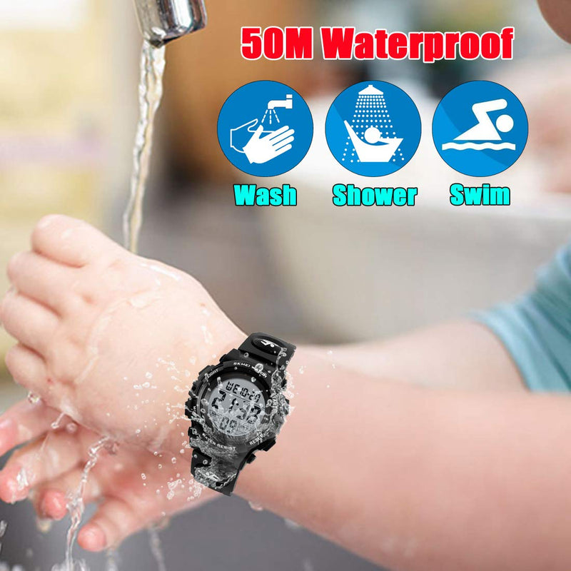 [Australia] - Kid Watch for Boy Girl Child Multi Function Digital LED Sport 50M Waterproof Electronic Analog Quartz Watches Gift Black/White 