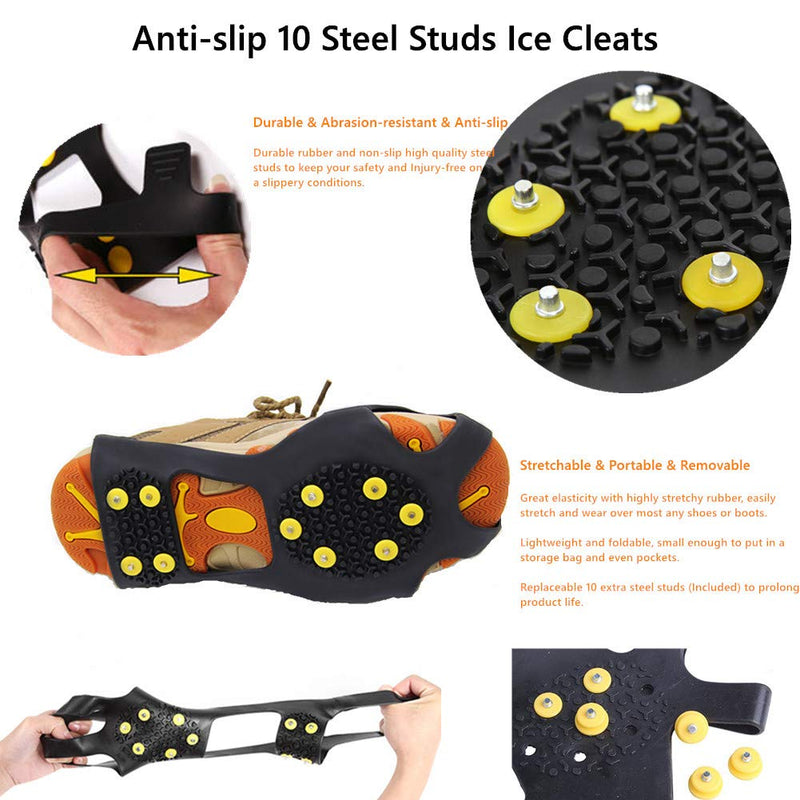 [Australia] - Fiersh Ice Cleats - Snow Grips Crampons Anti-Slip Traction Cleats Ice & Snow Grippers for Shoes and Boots - 10 Steel Studs Slip-on Stretch Footwear for Women Men Kids (Extra 10 Studs) Small 