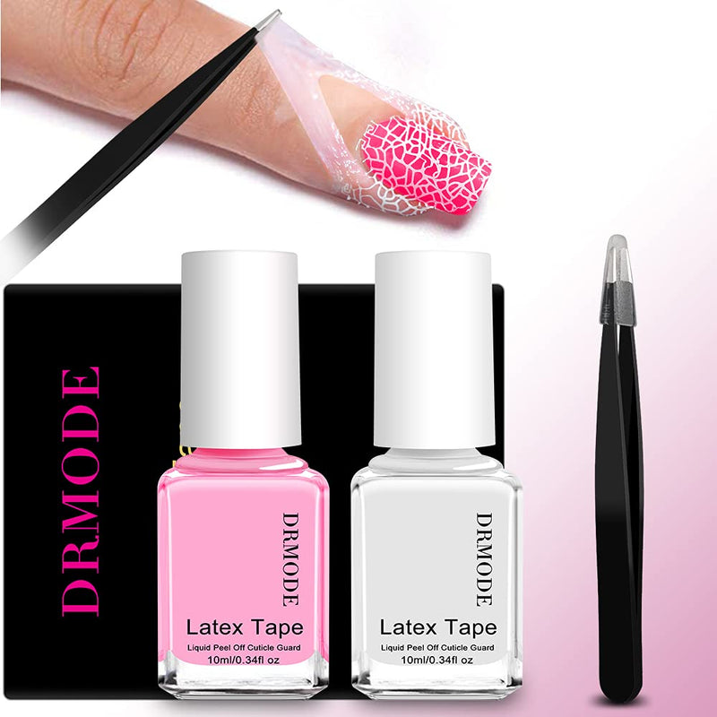[Australia] - Liquid Latex for Nails - 2PCS Upgrade Fast Drying Peel Off Nail Polish Barrier Cuticle Guard, Stamping Skin Protector Latex Tape with Bonus Tweezers for Various Nail Art by DR.MODE 