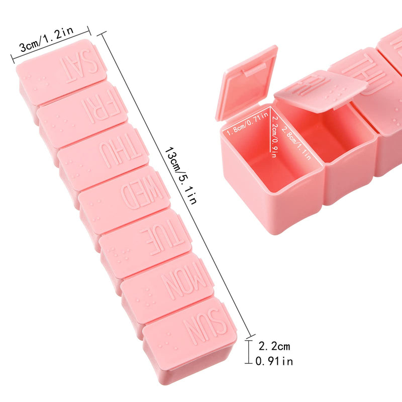 [Australia] - shunbang yuan Pill Box 7 Days Pill Organiser,7 Grids Weekly Pill Cases with Braille Portable Plastic Storage Boxes Organizers,2pcs, Pink 