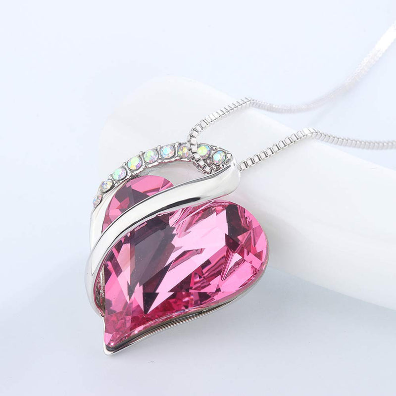 [Australia] - ALL BY MYSELF BLINGS Infinity Necklace Love Heart Pendant Birthstone Crystals Jewelry for Women, Mom, Girls Birthday Gifts Hot Rose Pink Crystal - October Birthstone 