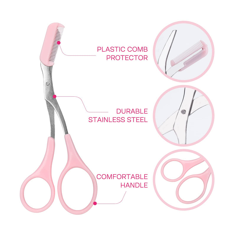 [Australia] - Eyebrow Comb Scissors,CALAILIS Eyebrow Scissors,Eyelash Hair Scissors Cutter Shaper Beauty Tool for Women Men Pink 