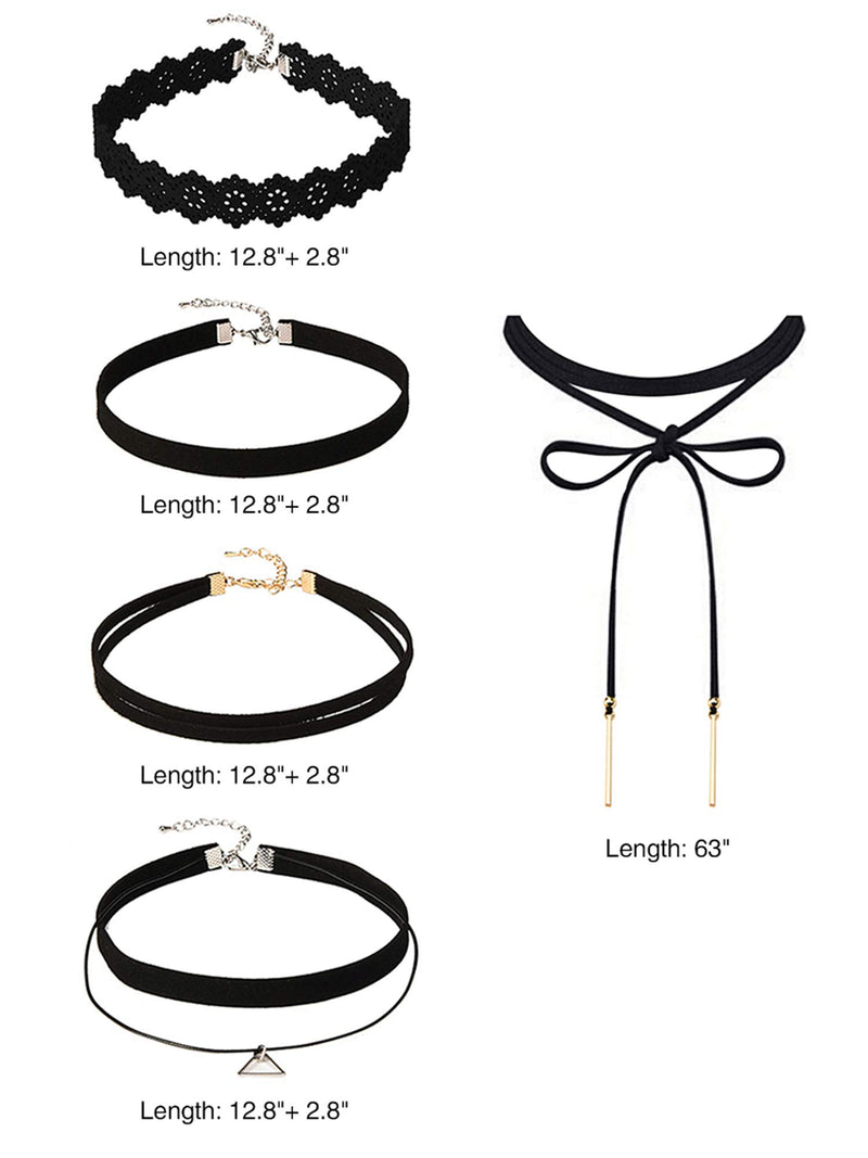 [Australia] - Mudder 5 Pieces Black Velvet Choker Necklaces Stretch Tattoo Choker Elastic Tassel Necklaces 