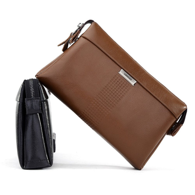 [Australia] - SIMU Men's Genuine Leather Big Wrist Clutch Bags Business Handbag Soft（brown） brown 