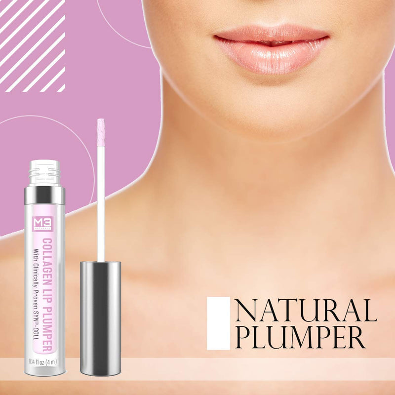 [Australia] - M3 Naturals Collagen Lip Plumper Clinically Proven Natural Lip Enhancer for Fuller Softer Lips Increased Elasticity Reduce Fine Lines Hydrating Plump Gloss Lipstick Primer 4 ml 