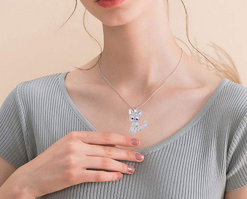 [Australia] - SXNK7 Cat Necklace Silver Tone Sparkly Rainbow Crystal Cat Necklace Cat Pendant Necklace Jewelry for Women Teen Girls Kids Cat Lover Gifts (color new2) 