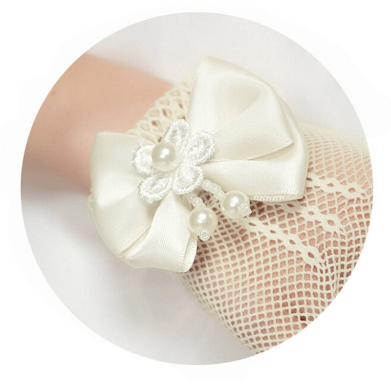 [Australia] - Unilove Flower Girl Gloves White Ivory Lace Short Princess Gloves for Wedding 