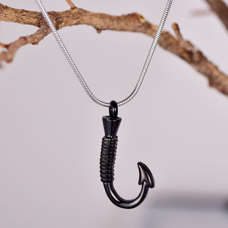 [Australia] - FCZDQ Cremation Jewelry Fishhook Memorial Keepsake Ashes Necklace Holder Urn Pendant with Fill Kit Black 