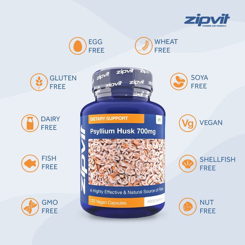 [Australia] - Psyllium Husk Capsules. 700mg Psyllium Husk Powder Per Capsule, 120 Vegan Capsules. Psyllium Husks Fibre Supplement. 