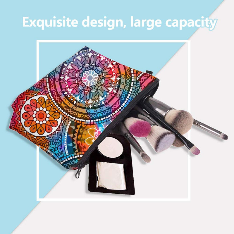 [Australia] - Queta 3 Pieces Cosmetic Bags with Zipper for Women, Waterproof Makeup Bags with Mandala Flowers Patterns for Travel Toiletry Bag Purse,Small Printed Roomy Patterns Makeup Bag Organizer for Girls 