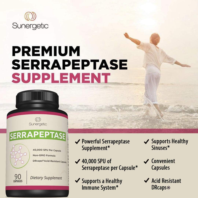 [Australia] - Premium Serrapeptase Enzyme Supplement – Helps Support Sinus Health – Powerful Serrapeptase Enzymes Formula – 40,000 SU Per Capsule- 90 Enteric Coated Serrapeptase Capsules 