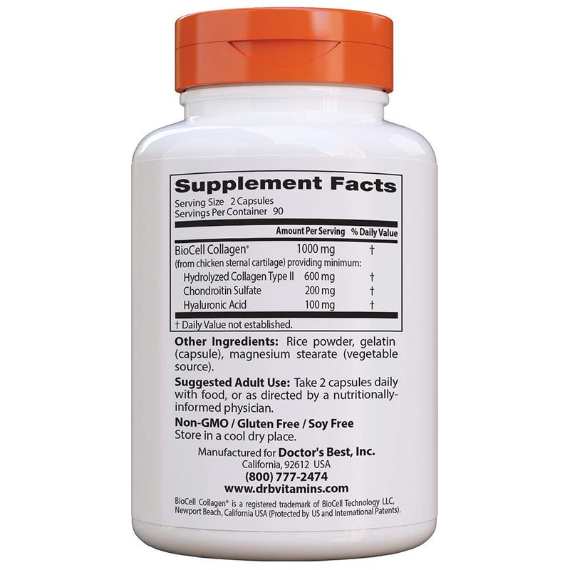 [Australia] - Doctor's Best Hyaluronic Acid with Chondroitin Sulfate, Featuring BioCell Collagen, Non-GMO, Gluten Free, Soy Free, Joint Support, 180 Count (Pack of 1) 