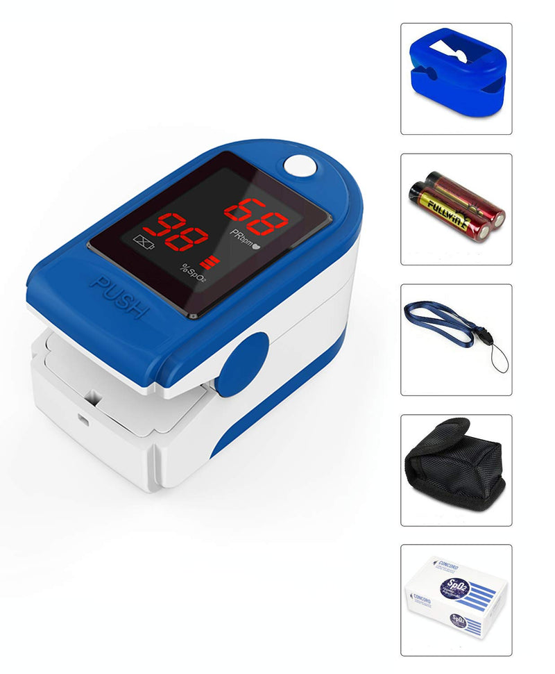 [Australia] - Concord Basics Blue Fingertip Pulse Oximeter Blood Oxygen Saturation Monitor with Carrying Case, Batteries, Silicone Cover and Lanyard 