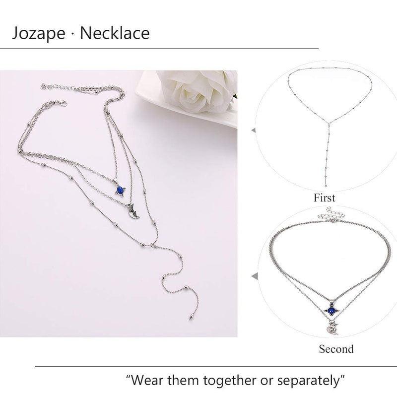 [Australia] - Jozape Boho Layered Necklace Silver Moon Pendant Necklace Beaded Necklace Jewelry Chain for Women and Girls 