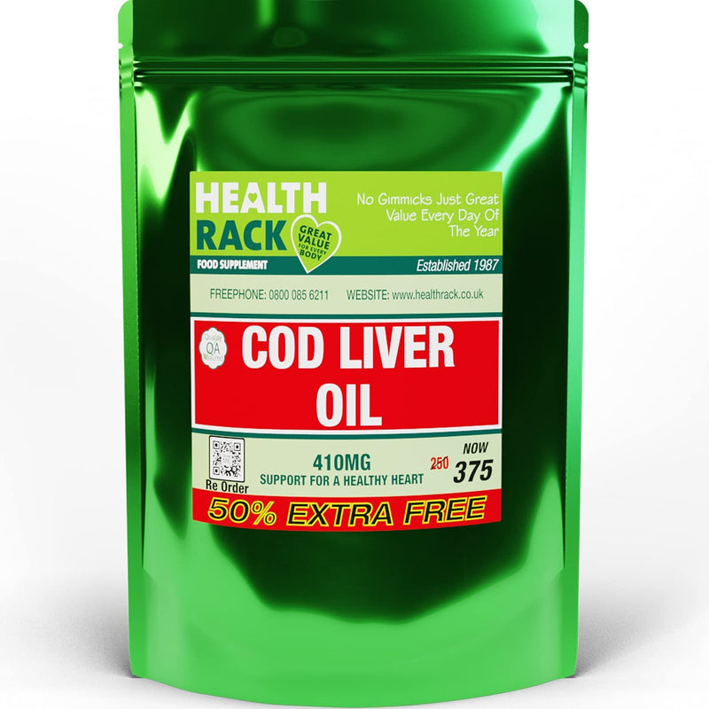 [Australia] - Cod Liver Oil 410mg 1125 Capsules, 3 Years Supply, High in Omega 3, Vitamins A & D Contributes Towards Normal Skin, Hair, Nails, Bones, Eyes, Teeth, Brain & Immune System 