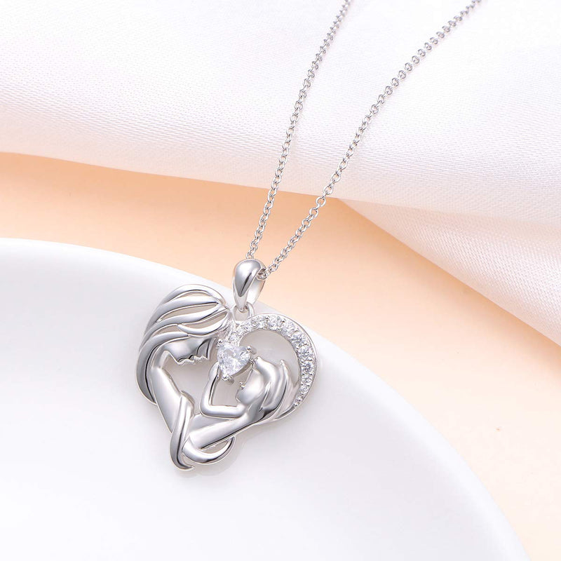 [Australia] - Mother Necklace Sterling Silver Mother and Child Love Heart Necklace For Mother Mom Mother's Day Gift Mother Holding Child 