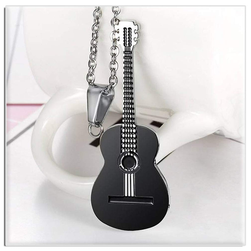 [Australia] - Xusamss Punk Rock Music Style Titanium Steel Guitar Pendant Necklace,24inches Box Chain plated black steel 