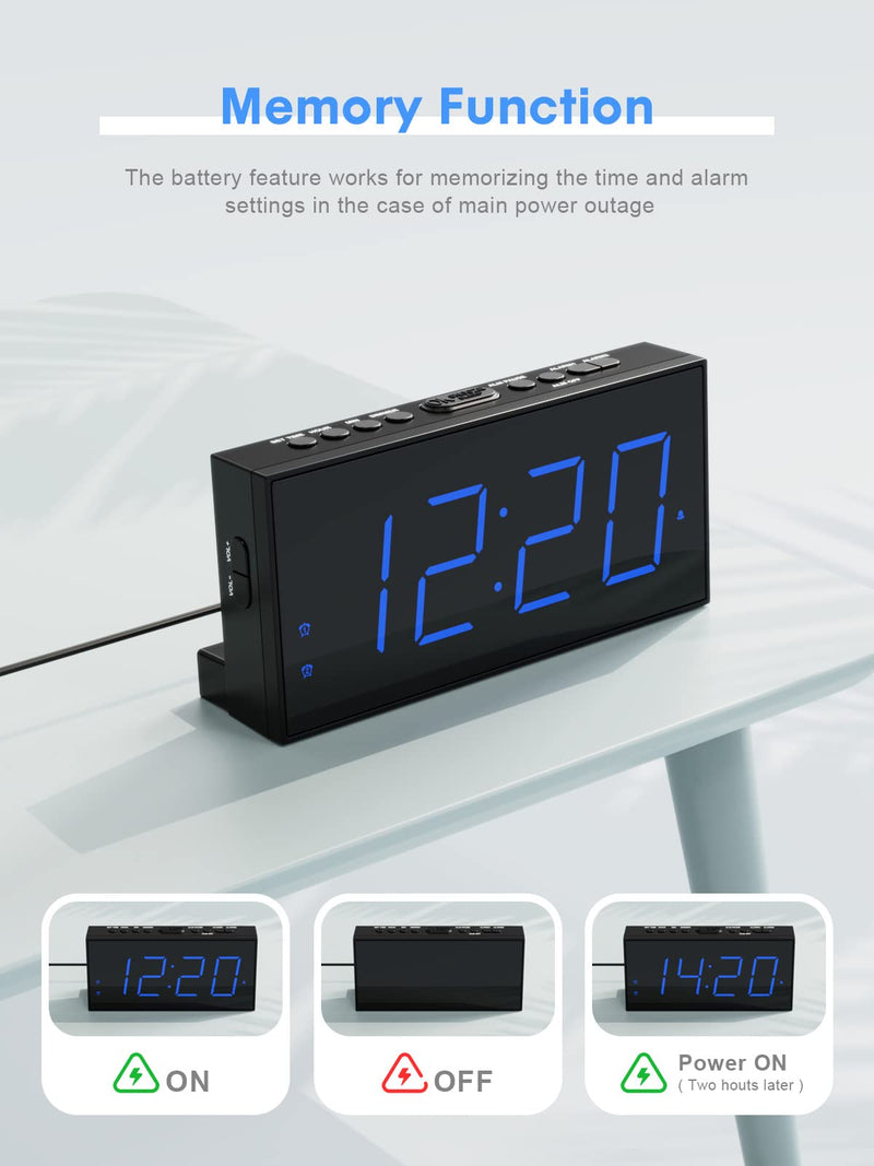 [Australia] - Digital Alarm Clocks for Bedrooms, Dual Alarm Clock with Battery Backup, USB Charger, Adjustable Dimmer & Volume, 12/24H & Snooze, Easy to Use, Simple Bedside Digital Clocks for Seniors, Teens, Kids Blue 