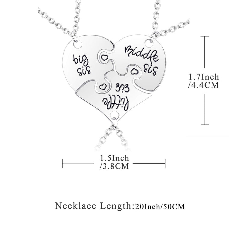 [Australia] - LVEN BFF Necklace for 2/3/4/5/6 Stainless Steel Family Friendship Puzzle Sister Necklace Set 3 Sister Silver 