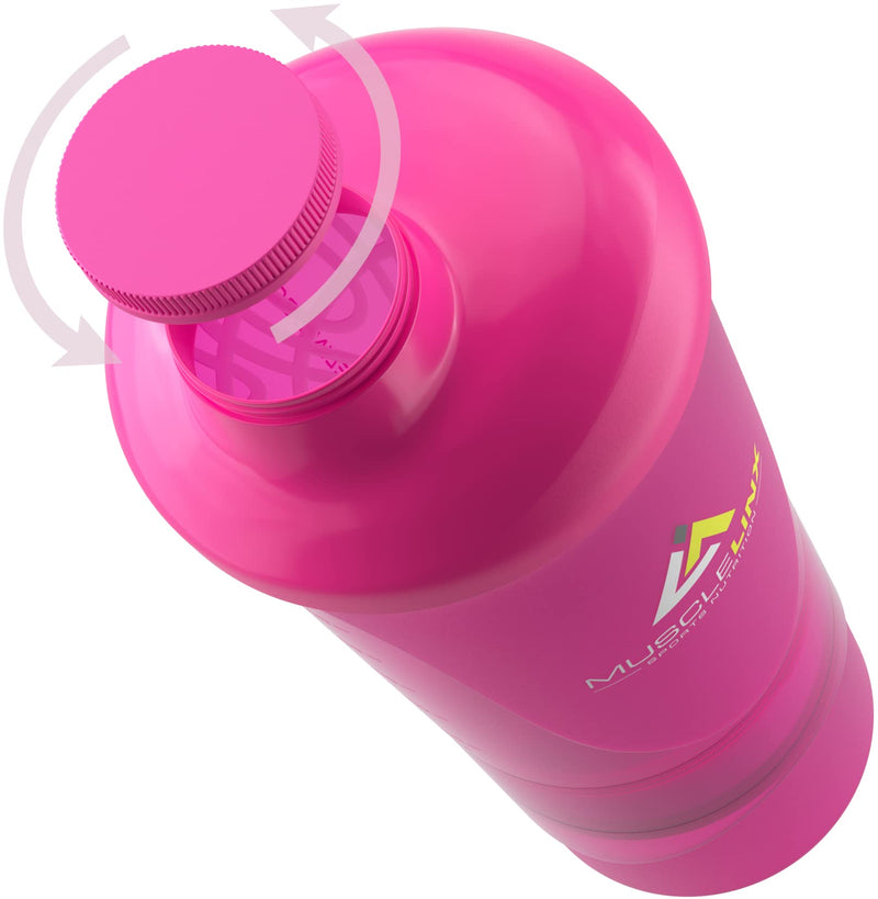 [Australia] - Pink Protein Shaker Plus Storage Screw top 100% Leak Proof Drinks Bottle 500ml to 700ml by Musclelinx Pink Transparent Plus Storage 