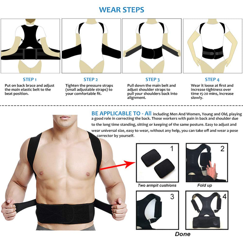 [Australia] - Thoracic Back Brace Posture Corrector - Magnetic Support for Neck Shoulder Upper and Lower Back Pain Relief - Perfect Posture Brace for Cervical Lumbar Spine - Fully Adjustable Belt (Black, XX-Large) Black 2X-Large (Pack of 1) 
