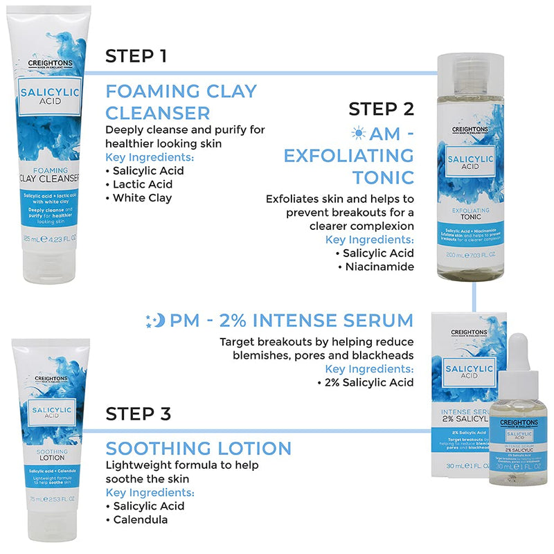 [Australia] - Creightons Salicylic Acid Exfoliating Tonic (200 ml) - Salicylic Acid (1%) & Niacinamide (1%), exfoliates skin and helps to prevent breakouts for a clearer complexion. Dermatologically tested 
