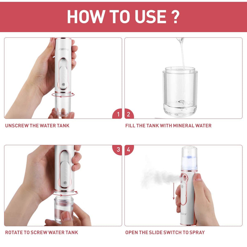 [Australia] - Frcolor Nano Handy Mist Spray Nano Mister for Eyelash Extensions Cool Mist Facial Steamer USB Rechargeable Face Hydration Spray 