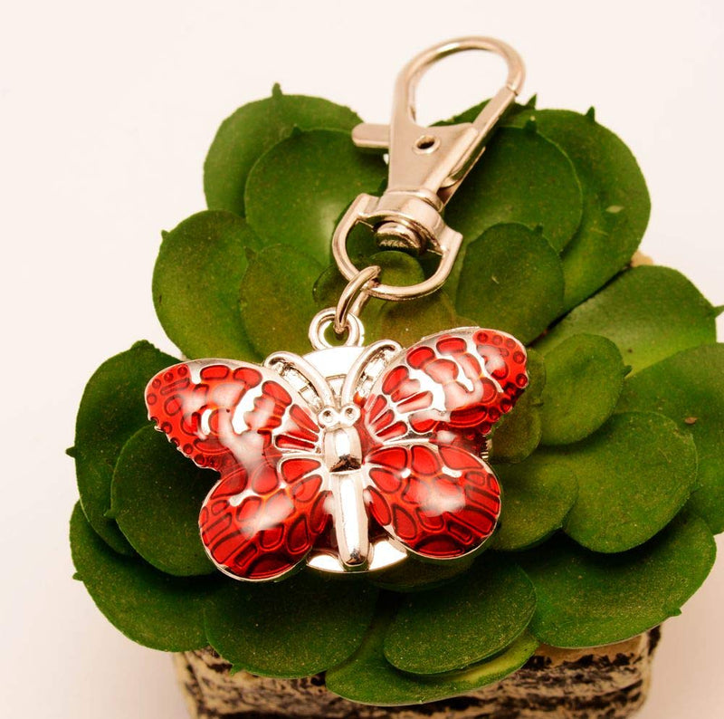[Australia] - New Small Butterfly Design Women Lady Teens Girls Woman Keychain Key Ring Pocket Watch Gifts red 