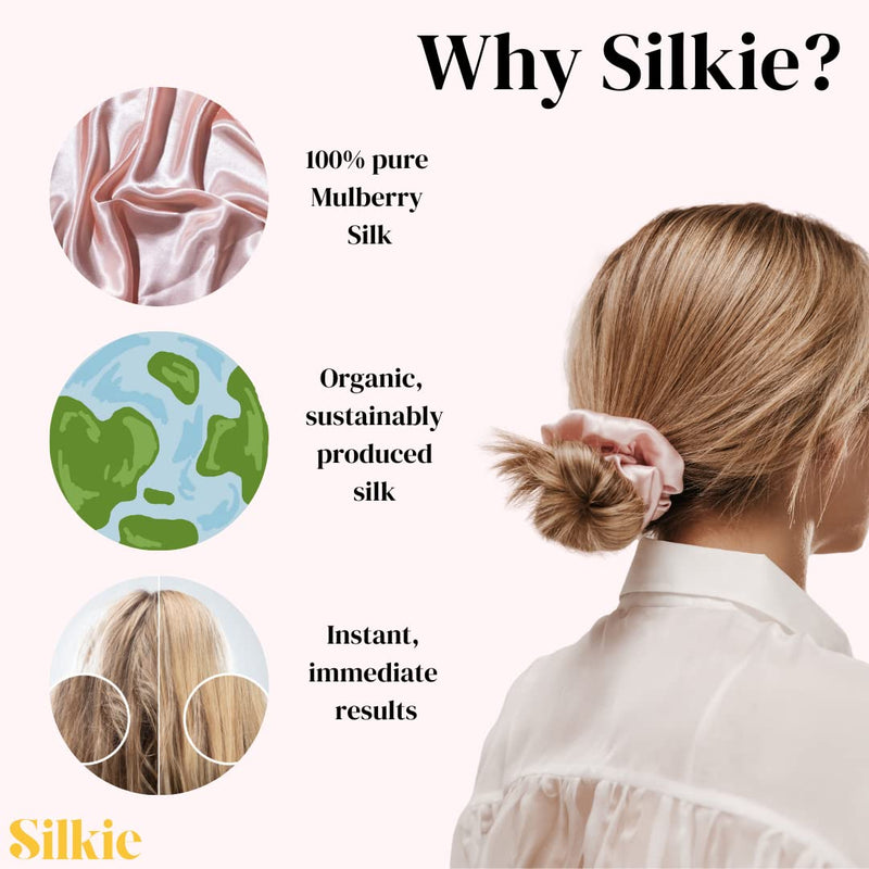 [Australia] - SILKIE x4 Set 100% Pure Mulberry Silk Champagne Skinny Scrunchies Travel Pouch Everyday Hair Ties Elastics Hair Care Ponytail Holder No Damage(Champagne) 