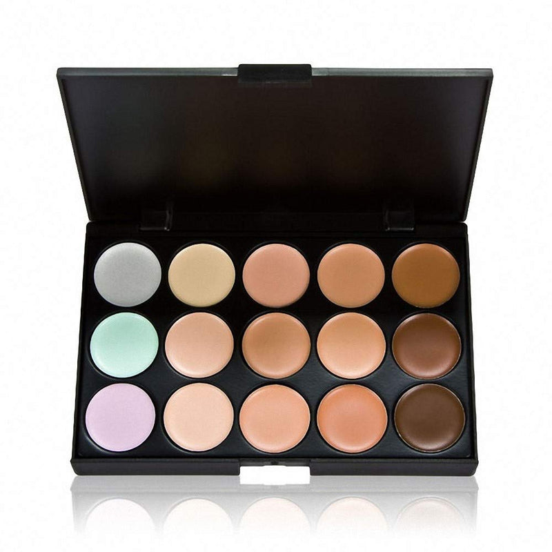 [Australia] - Concealer Palette, 15 Colors Makeup Palette Facial Camouflage Contour Palette with Sponge Puff Oval & Makeup Brush Beauty Make up Cream 