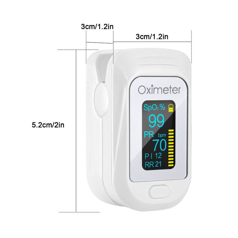 [Australia] - Tomorotec M130 Fingertip Pulse Oximeter Accurate Blood Oxygen Saturation Level (SpO2), Perfusion Index (PI), Pulse Rate (PR), Respiratory Rate (RR) Monitor Battery Lanyard [Sports & Aviation Use Only] White 