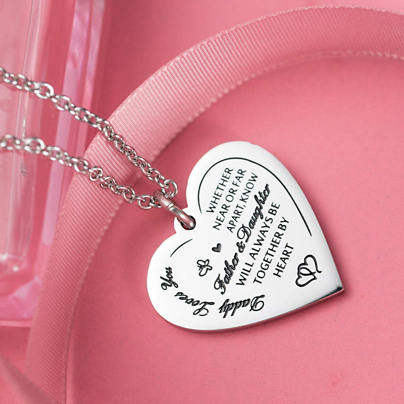 [Australia] - Haoflower Daughter Heart Pendant Necklace You are Braver Than You Believe Engraved Motivational Message Stainless Steel Jewelry Gifts from Mom Dad Daddy loves you 