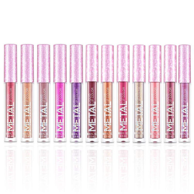 [Australia] - Glitter Shimmer Liquid Lipstick Set 12 Colors Shinning and Long Lasting Waterproof Colourful Lip Gloss Set (12 PCS ) 